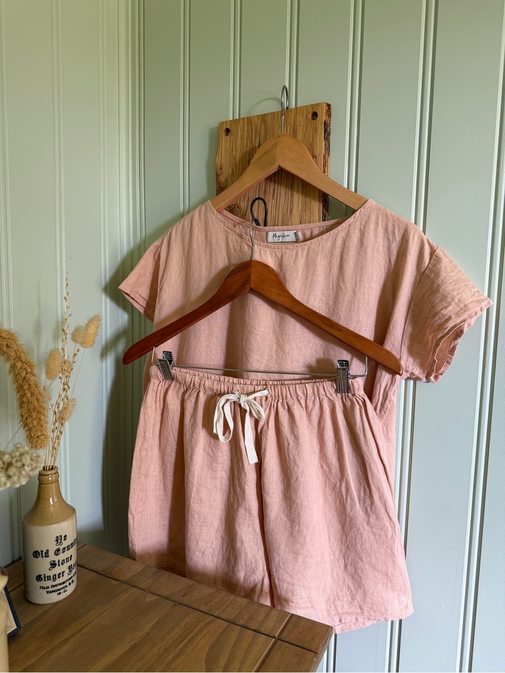 MagicLinen 100% Linen 2 Piece Set Dusty Peach Pink Cottagecore - Blush - Small